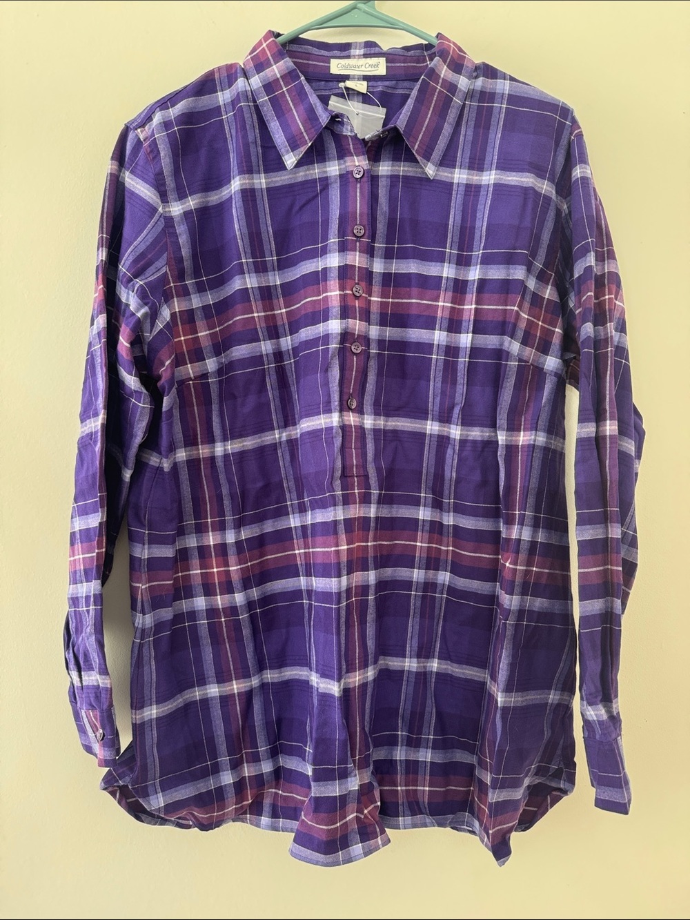 Coldwater Creek Purple Plaid Button-Front Shirt